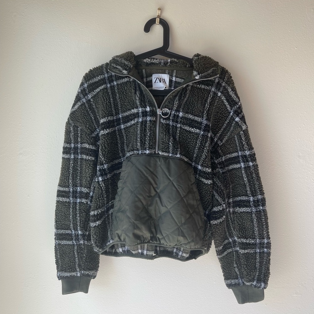Zara Forest Green Sherpa Quarter Zip Hoodie
